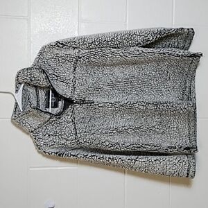 Quarter Zip Warm Soft Chunky Fleece Sweatshirt Pull over Grey & Black Over sized